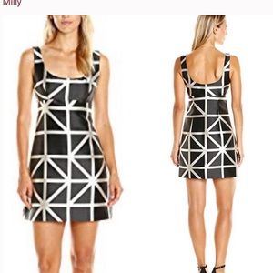 Milly mod satin geometric flare dress, size 6